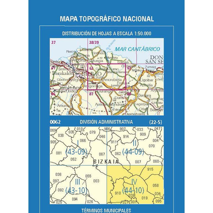 Carte topographique de l'Espagne n° 0062.4 - Durango | CNIG - 1/25 000 carte de randonnée CNIG