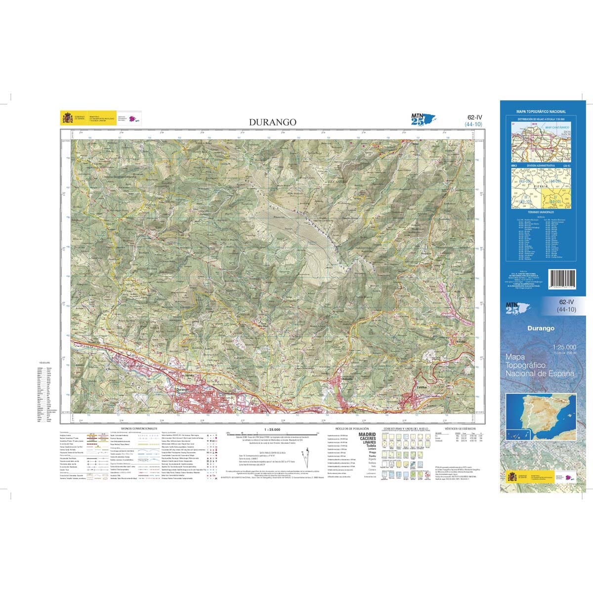 Carte topographique de l'Espagne n° 0062.4 - Durango | CNIG - 1/25 000 carte de randonnée CNIG