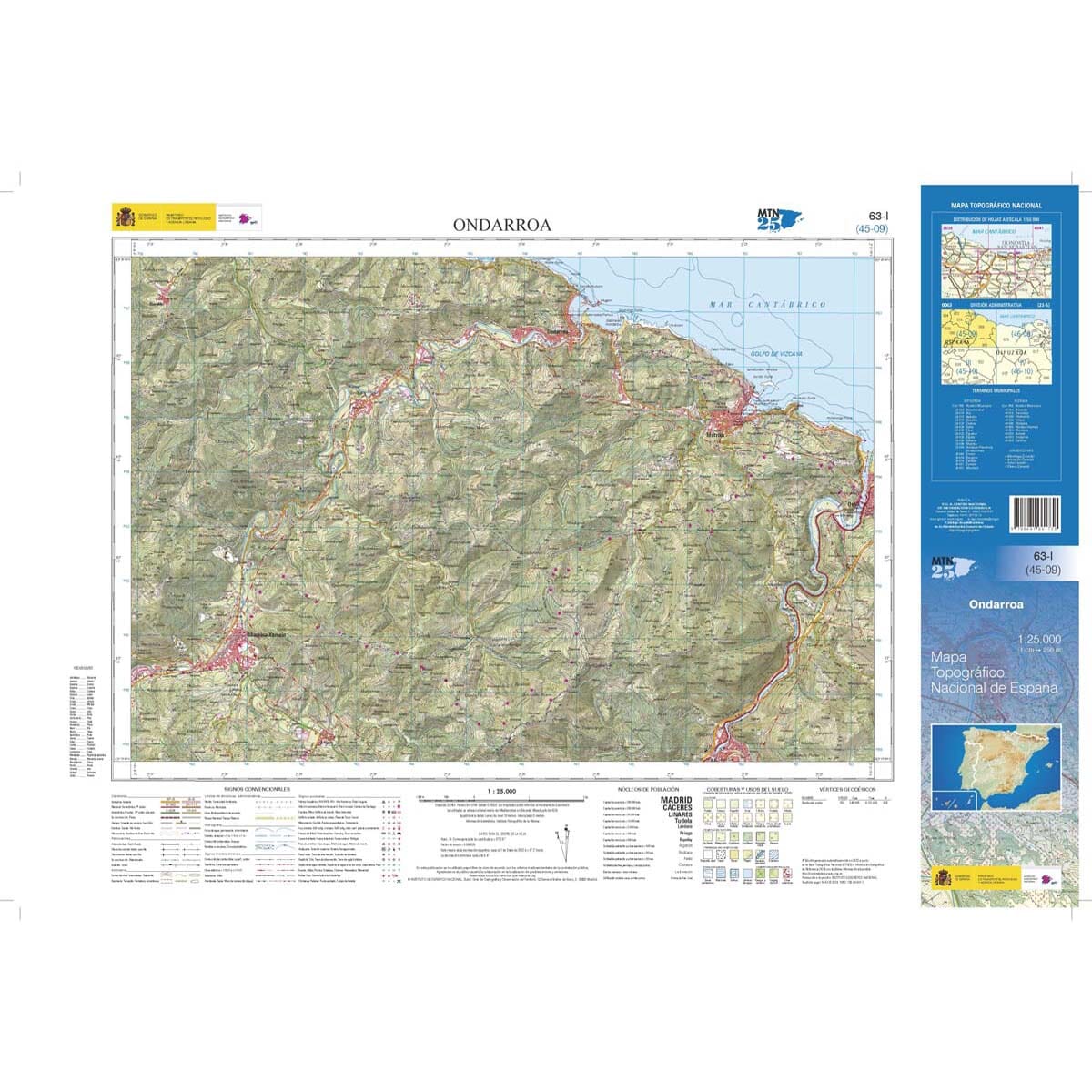 Carte topographique de l'Espagne n° 0063.1 - Ondarroa | CNIG - 1/25 000 carte de randonnée CNIG