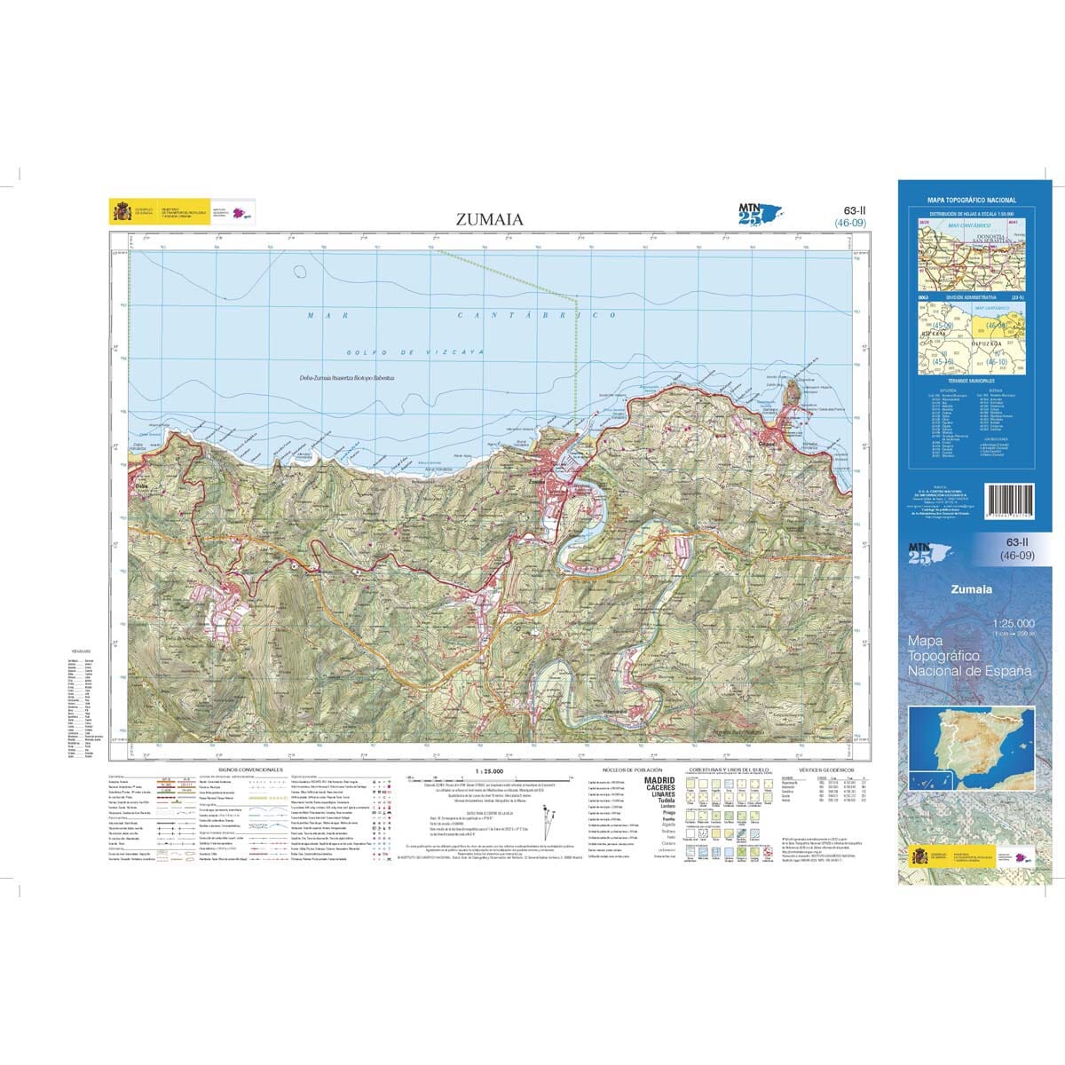 Carte topographique de l'Espagne n° 0063.2 - Zumaia | CNIG - 1/25 000 carte de randonnée CNIG