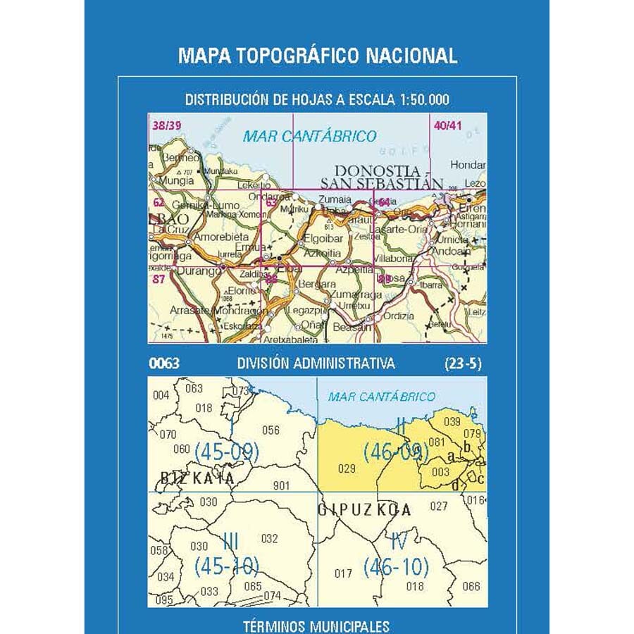Carte topographique de l'Espagne n° 0063.2 - Zumaia | CNIG - 1/25 000 carte de randonnée CNIG