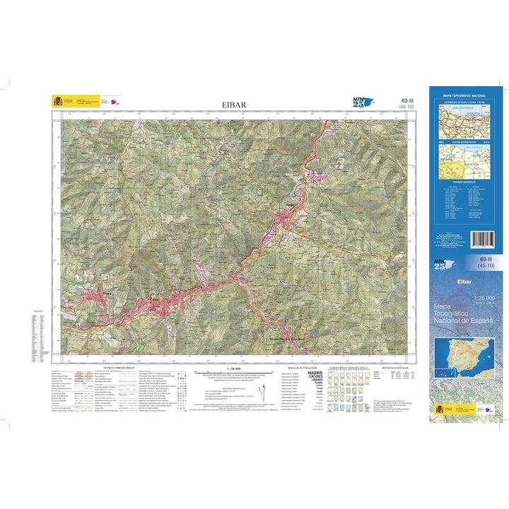 Carte topographique de l'Espagne n° 0063.3 - Eibar | CNIG - 1/25 000 carte de randonnée CNIG