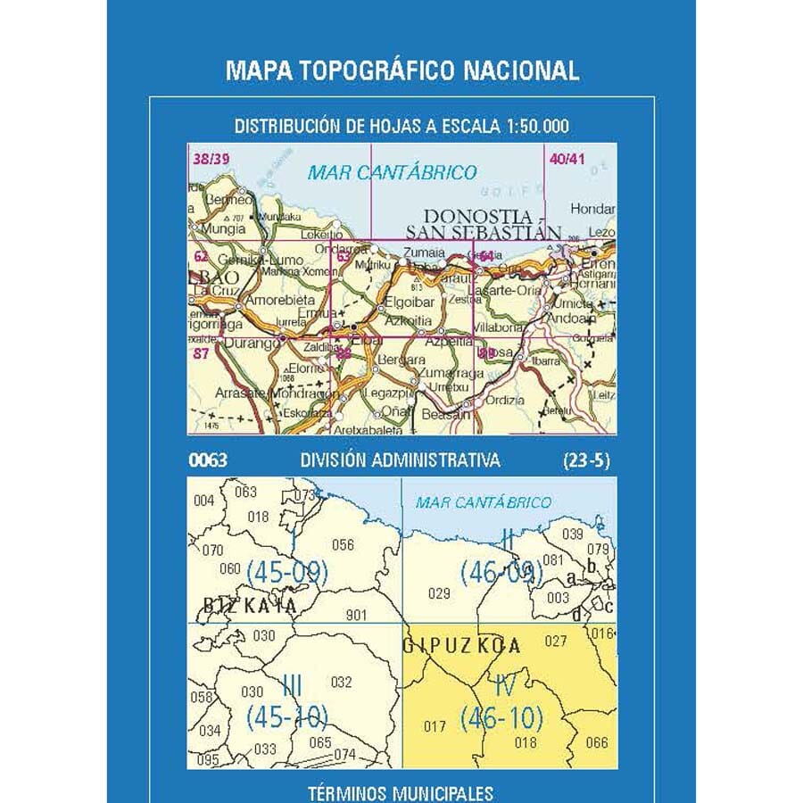Carte topographique de l'Espagne n° 0063.4 - Azpeitia | CNIG - 1/25 000 carte de randonnée CNIG