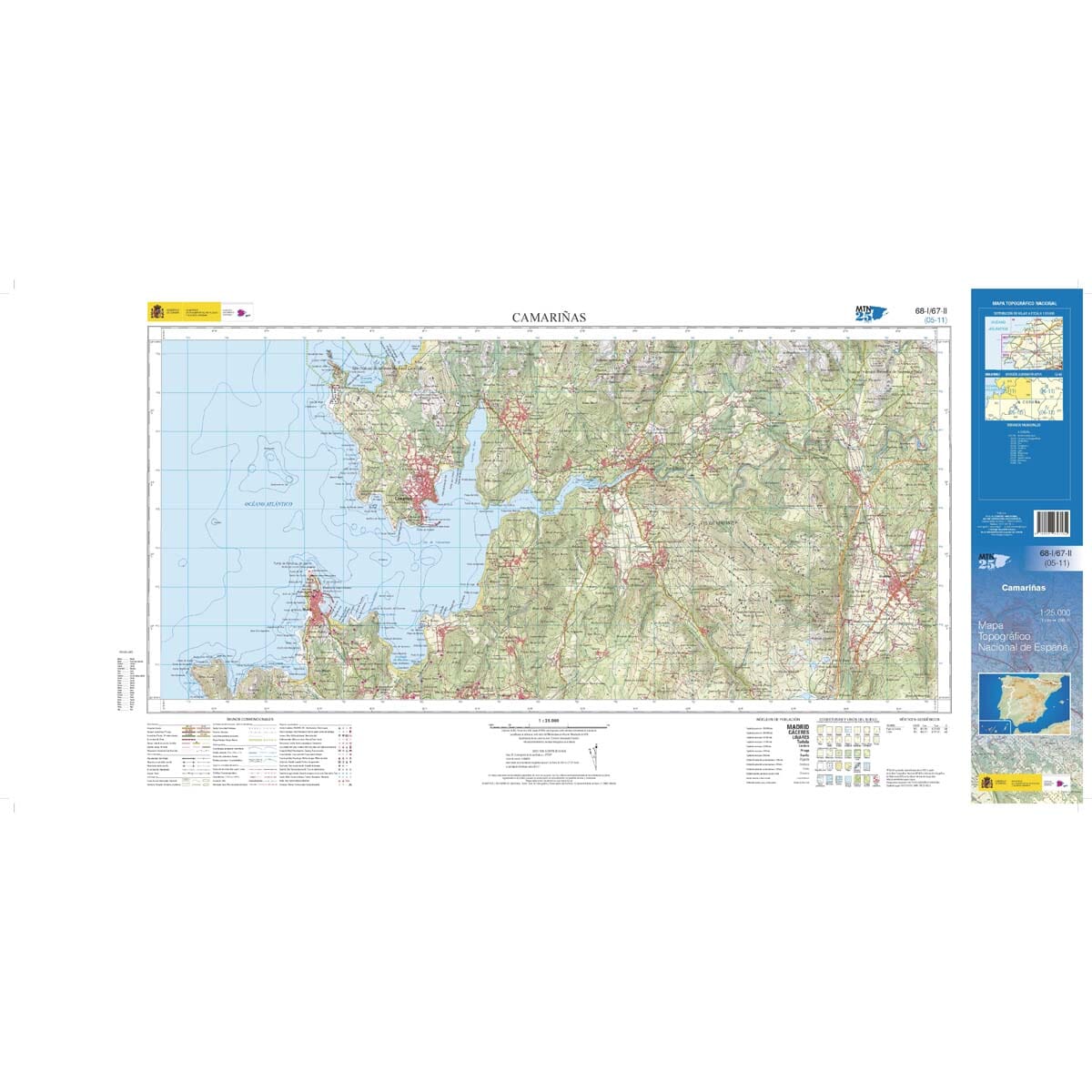 Carte topographique de l'Espagne n° 0068.1 /67.2 - Camariñas | CNIG - 1/25 000 carte de randonnée CNIG
