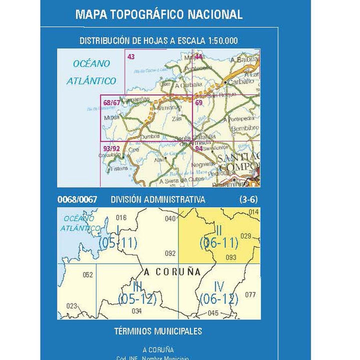 Carte topographique de l'Espagne n° 0068.2 - Zas | CNIG - 1/25 000 carte de randonnée CNIG