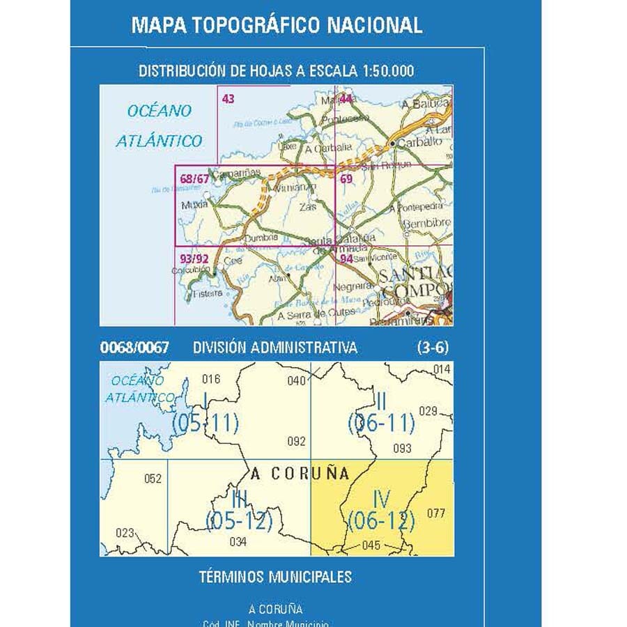 Carte topographique de l'Espagne n° 0068.4 - Baíñas | CNIG - 1/25 000 carte de randonnée CNIG