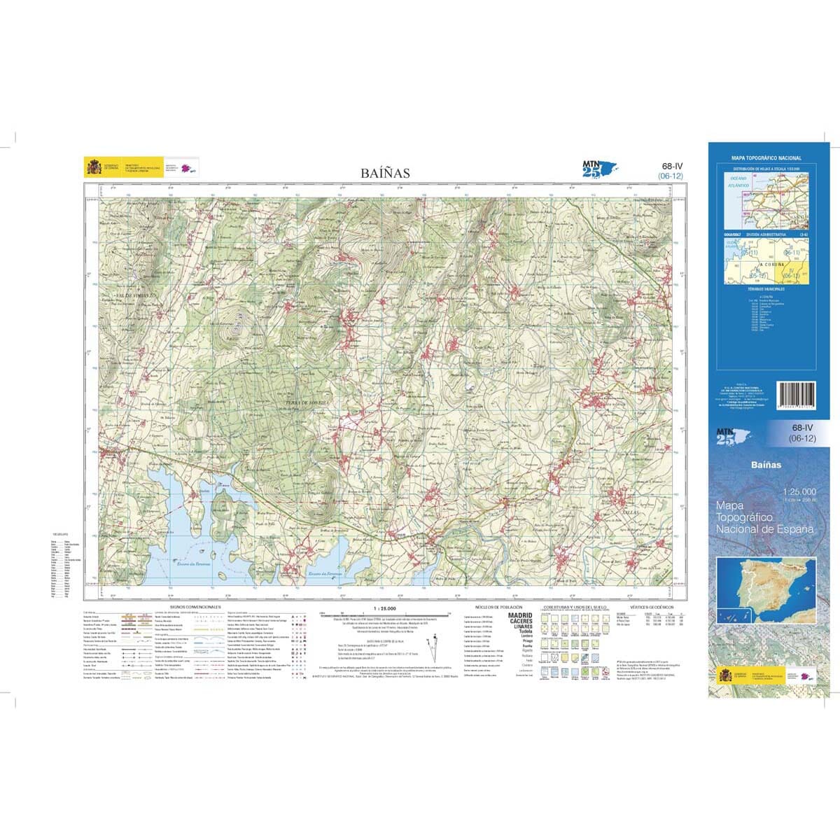 Carte topographique de l'Espagne n° 0068.4 - Baíñas | CNIG - 1/25 000 carte de randonnée CNIG