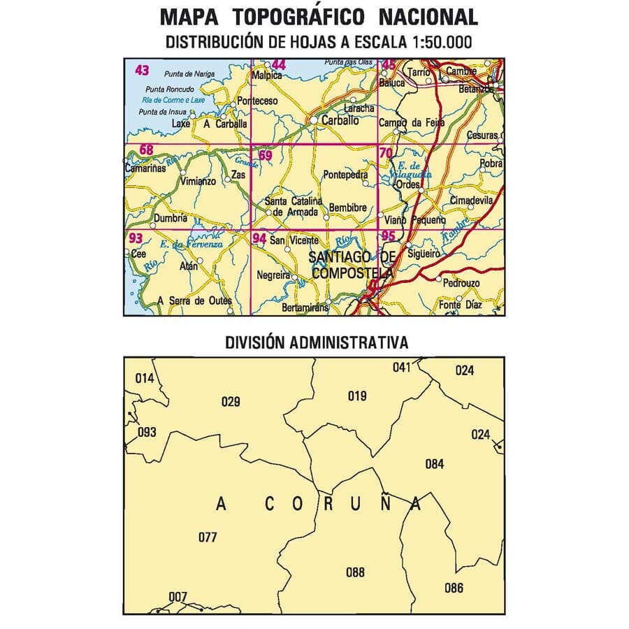 Carte topographique de l'Espagne n° 0069 - Santa Comba | CNIG - 1/50 000 carte de randonnée CNIG