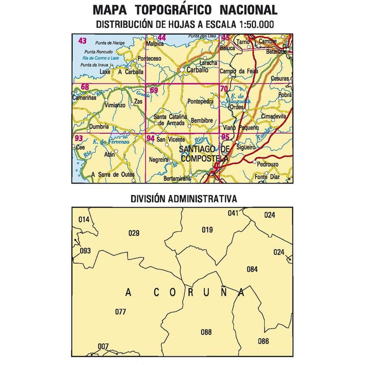 Carte topographique de l'Espagne n° 0069 - Santa Comba | CNIG - 1/50 000 carte pliée CNIG 