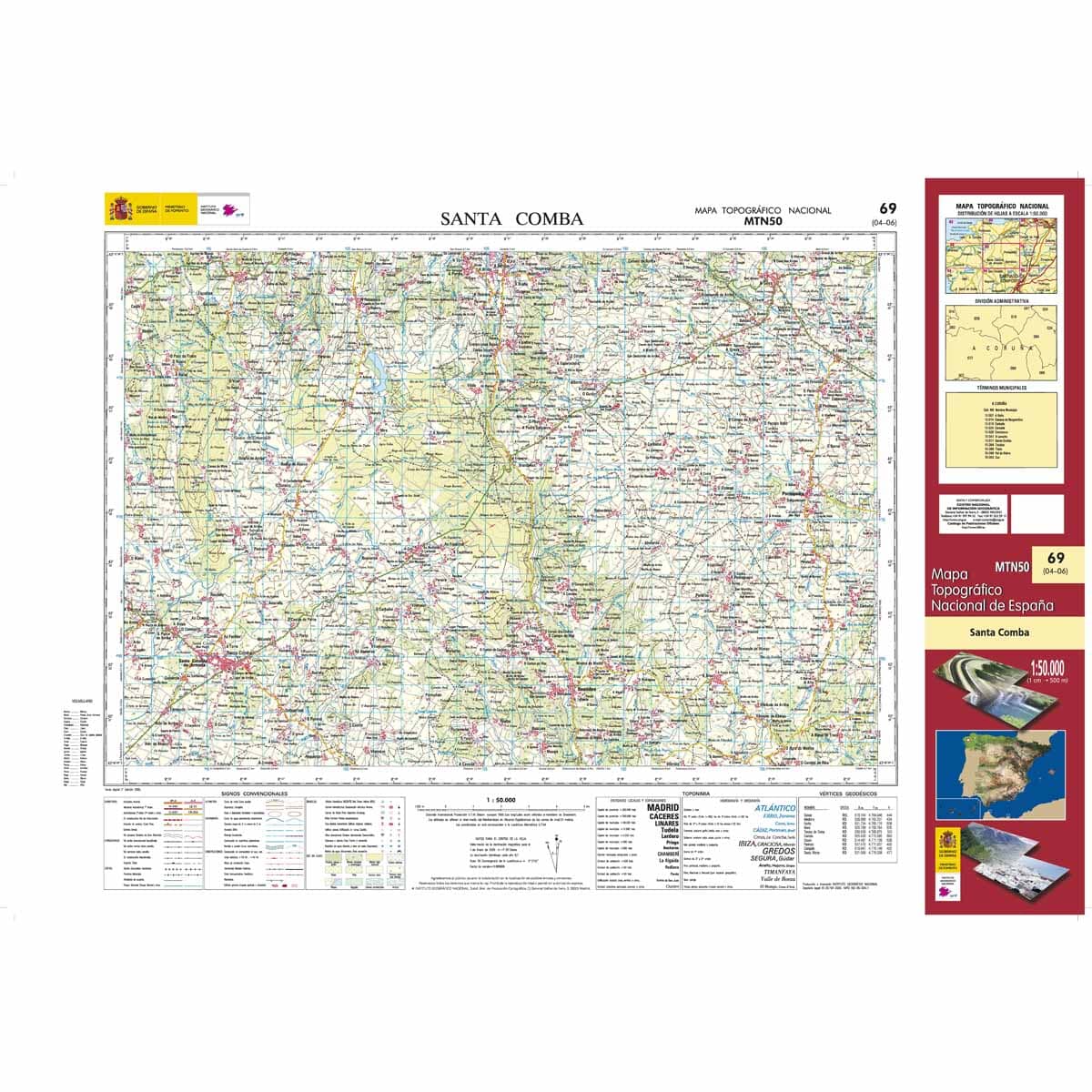 Carte topographique de l'Espagne n° 0069 - Santa Comba | CNIG - 1/50 000 carte de randonnée CNIG