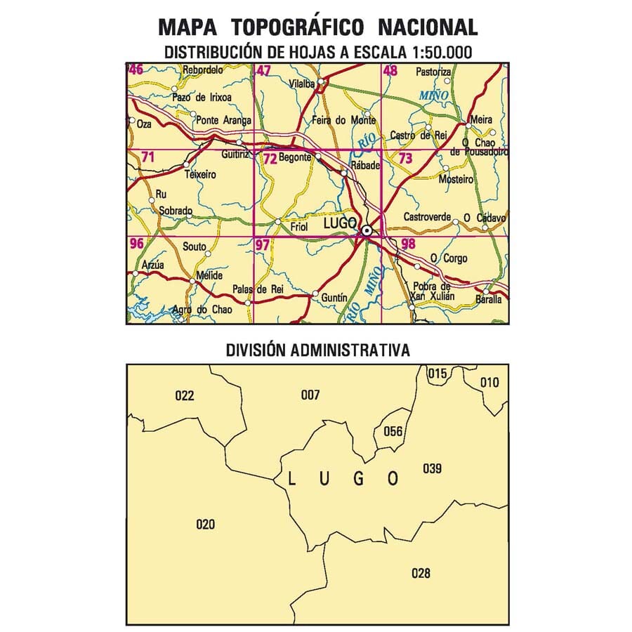 Carte topographique de l'Espagne n° 0072 - Lugo | CNIG - 1/50 000 carte de randonnée CNIG