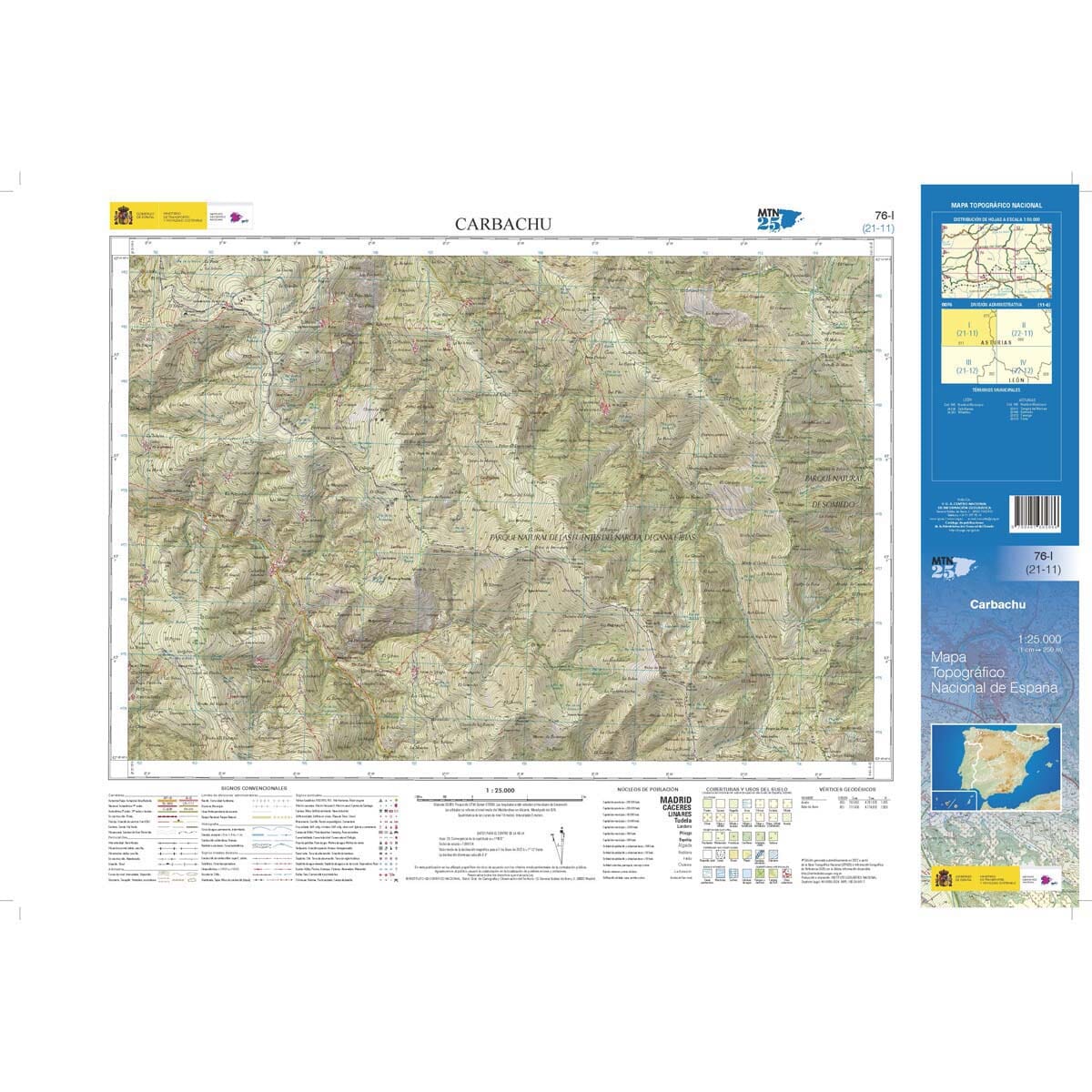 Carte topographique de l'Espagne n° 0076.1 - Carbachu | CNIG - 1/25 000 carte de randonnée CNIG