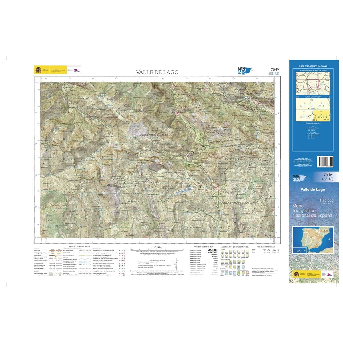 Carte topographique de l'Espagne n° 0076.4 - Valle de Lago | CNIG - 1/25 000 carte de randonnée CNIG