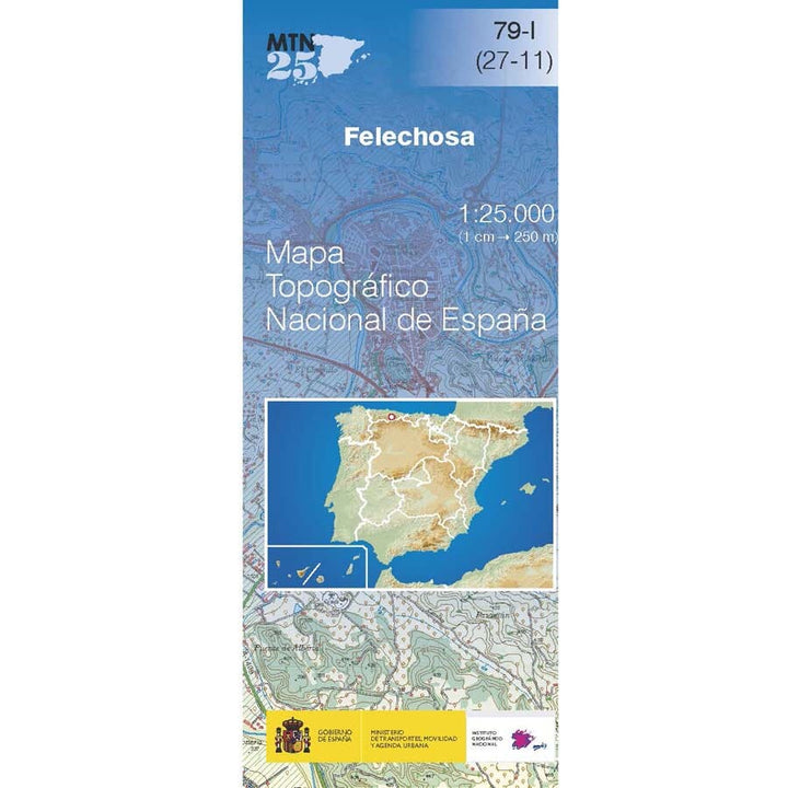 Carte topographique de l'Espagne n° 0079.1 - Felechosa | CNIG - 1/25 000 carte de randonnée CNIG