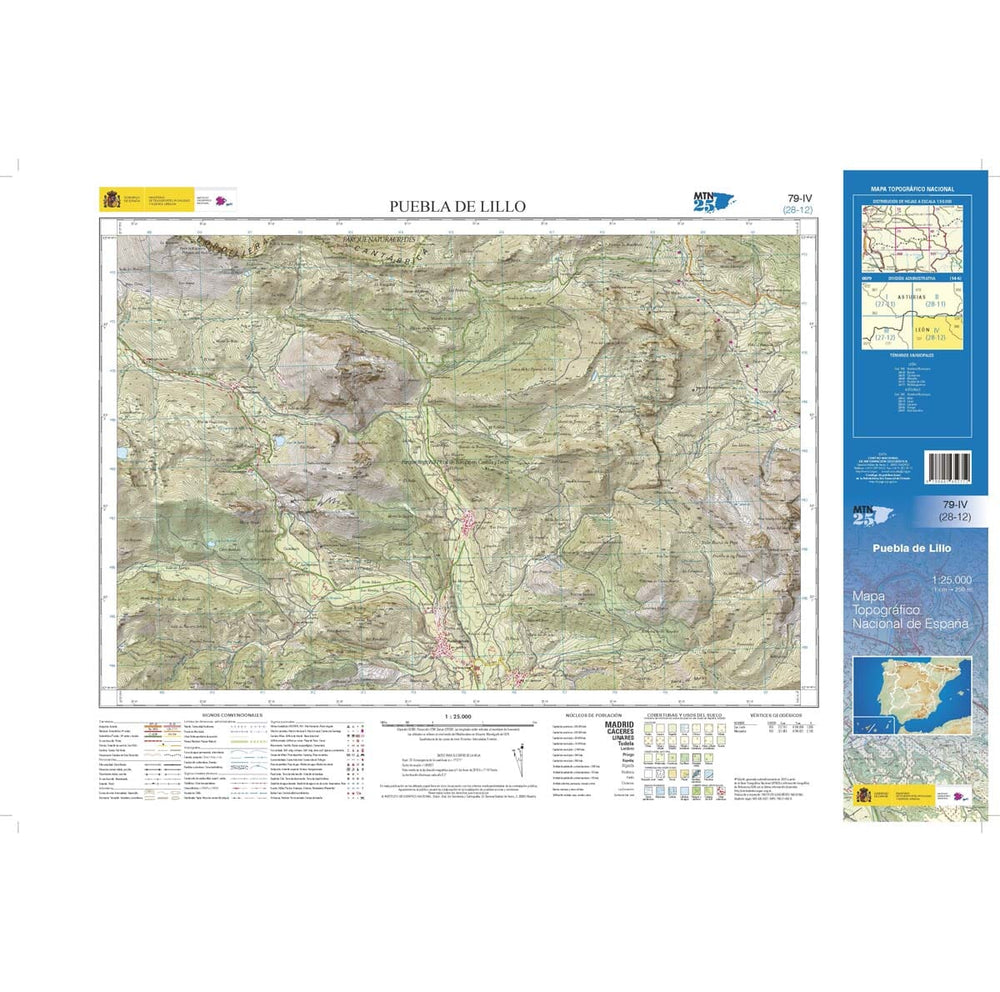 Carte topographique de l'Espagne n° 0079.4 - Puebla de Lillo | CNIG - 1/25 000 carte pliée CNIG 