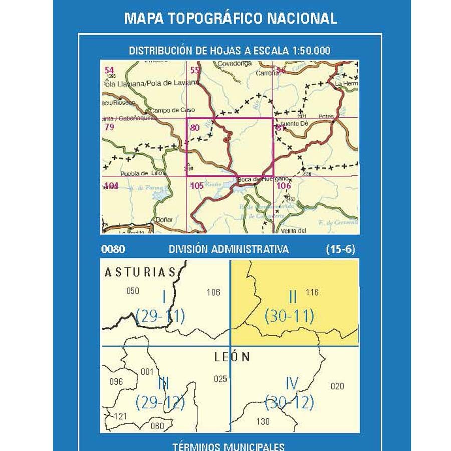 Carte topographique de l'Espagne n° 0080.2 - Posada de Valdeón | CNIG - 1/25 000 carte de randonnée CNIG