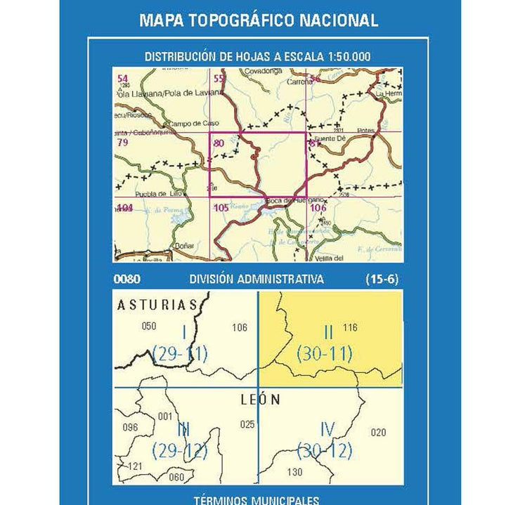 Carte topographique de l'Espagne n° 0080.2 - Posada de Valdeón | CNIG - 1/25 000 carte de randonnée CNIG