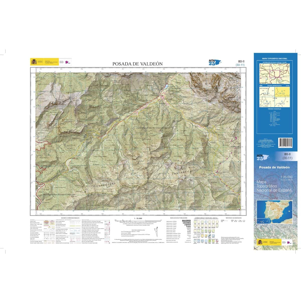 Carte topographique de l'Espagne n° 0080.2 - Posada de Valdeón | CNIG - 1/25 000 carte de randonnée CNIG