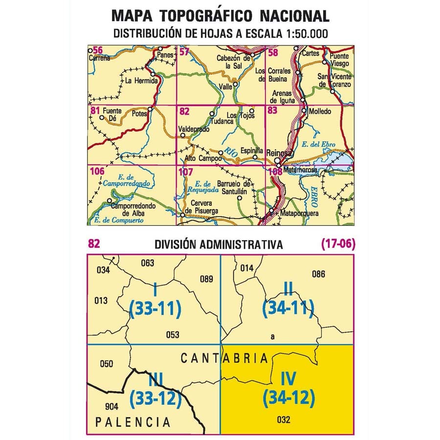 Carte topographique de l'Espagne n° 0082.4 - Espinilla | CNIG - 1/25 000 carte de randonnée CNIG