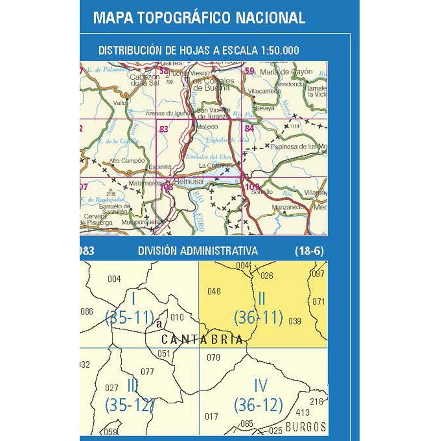 Carte topographique de l'Espagne n° 0083.2 - San Miguel de Luena | CNIG - 1/25 000 carte de randonnée CNIG
