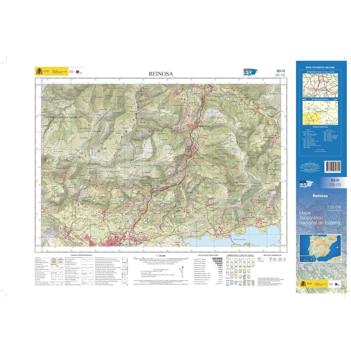 Carte topographique de l'Espagne n° 0083.3 - Reinosa | CNIG - 1/25 000 carte de randonnée CNIG