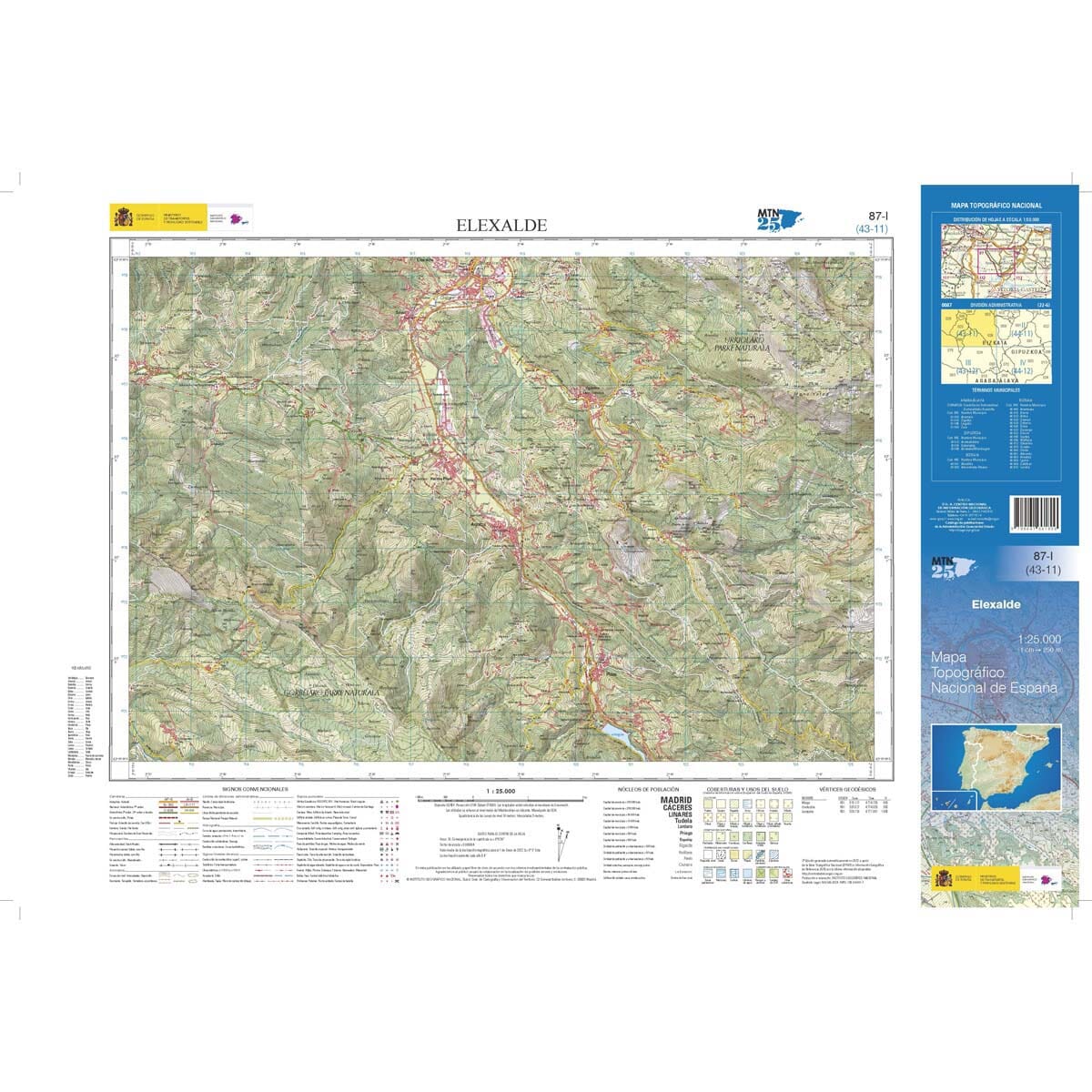 Carte topographique de l'Espagne n° 0087.1 - Elexalde | CNIG - 1/25 000 carte de randonnée CNIG
