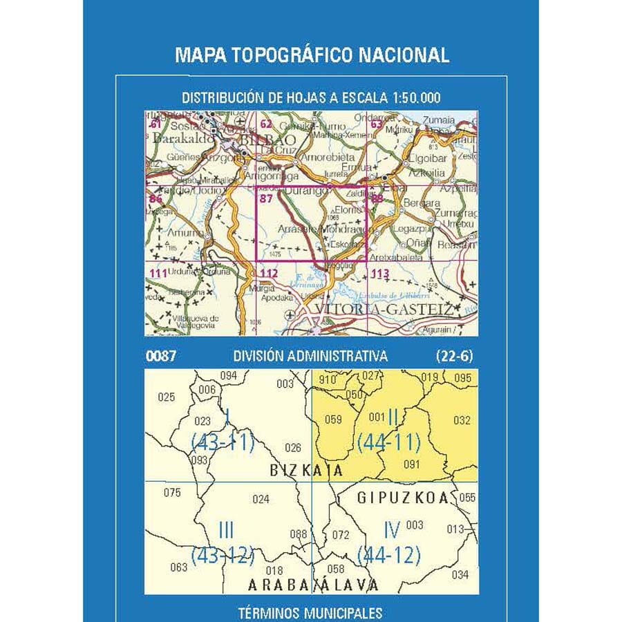Carte topographique de l'Espagne n° 0087.2 - Elorrio | CNIG - 1/25 000 carte de randonnée CNIG