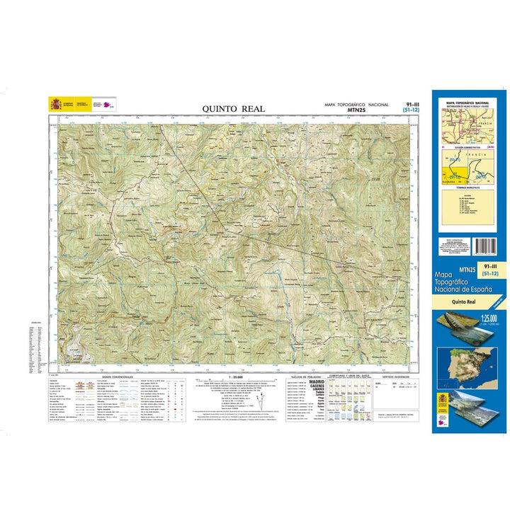 Carte topographique de l'Espagne n° 0091.3 - Quinto Real | CNIG - 1/25 000 carte de randonnée CNIG 