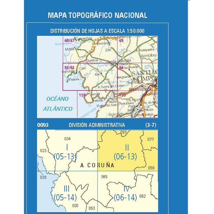 Carte topographique de l'Espagne n° 0093.2 - Mazaricos | CNIG - 1/25 000 carte pliée CNIG 