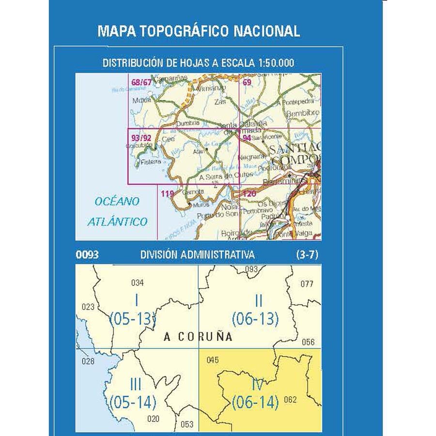 Carte topographique de l'Espagne n° 0093.4 - A Serra de Outes | CNIG - 1/25 000 carte de randonnée CNIG