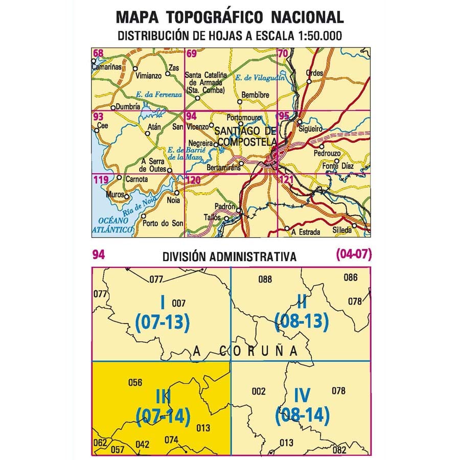 Carte topographique de l'Espagne n° 0094.3 - Negreira | CNIG - 1/25 000 carte de randonnée CNIG