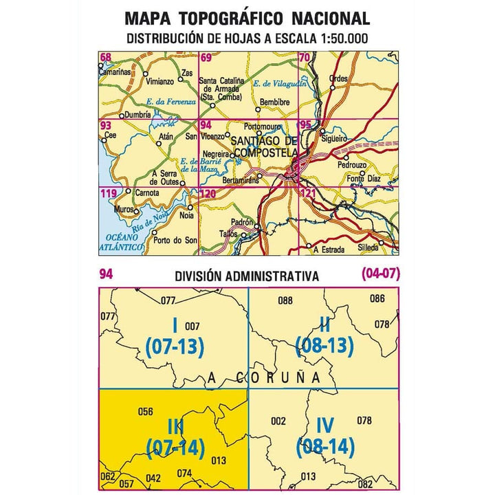 Carte topographique de l'Espagne n° 0094.3 - Negreira | CNIG - 1/25 000 carte pliée CNIG 