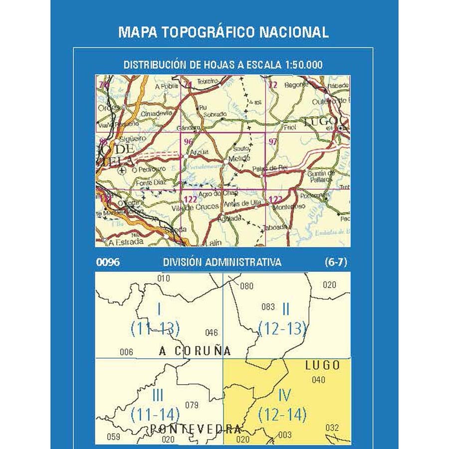 Carte topographique de l'Espagne n° 0096.4 - Melide | CNIG - 1/25 000 carte de randonnée CNIG