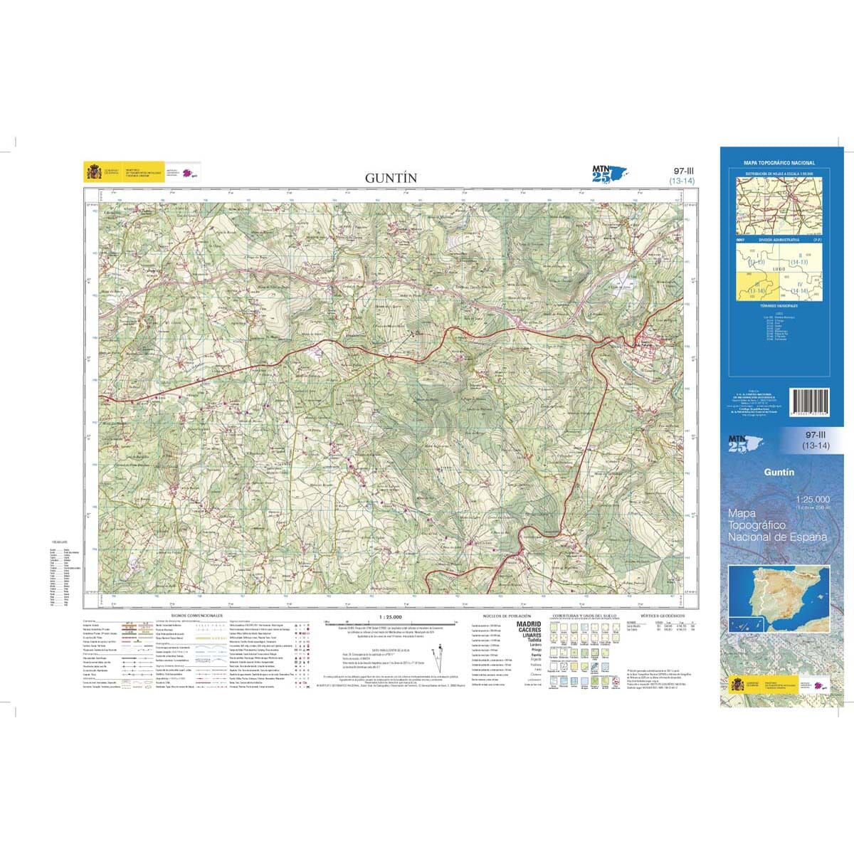 Carte topographique de l'Espagne n° 0097.3 - Guntín | CNIG - 1/25 000 carte de randonnée CNIG
