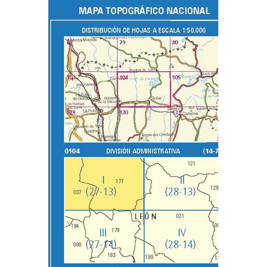 Carte topographique de l'Espagne n° 0104.1 - Lugueros | CNIG - 1/25 000 carte de randonnée CNIG