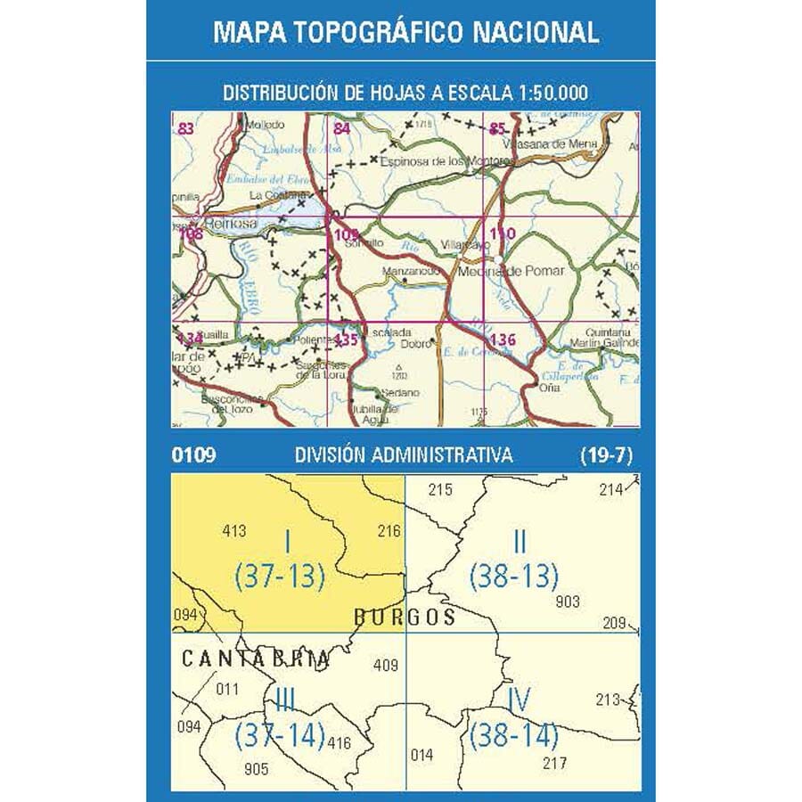 Carte topographique de l'Espagne n° 0109.1 - Soncillo | CNIG - 1/25 000 carte de randonnée CNIG