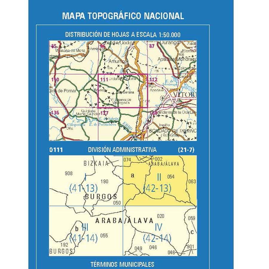 Carte topographique de l'Espagne n° 0111.2 - Orduña | CNIG - 1/25 000 carte de randonnée CNIG 