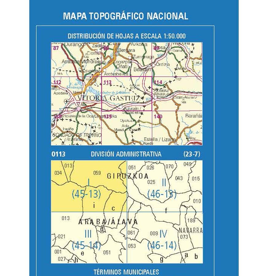 Carte topographique de l'Espagne n° 0113.1 - Ozaeta | CNIG - 1/25 000 carte de randonnée CNIG