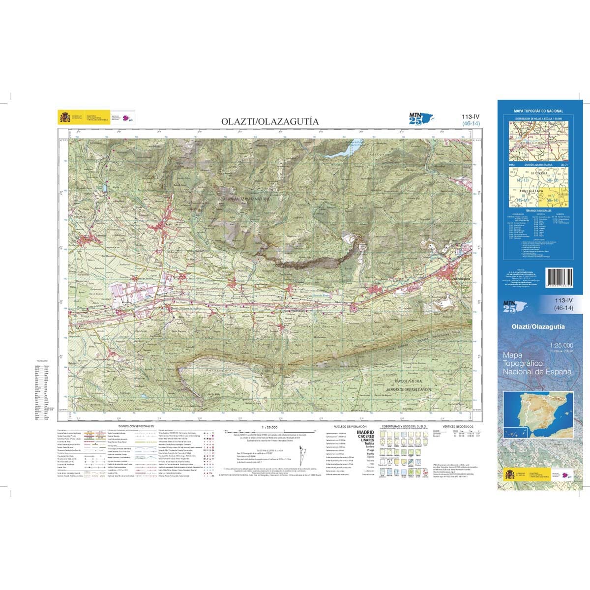 Carte topographique de l'Espagne n° 0113.4 - Olazti / Olazagutía | CNIG - 1/25 000 carte de randonnée CNIG