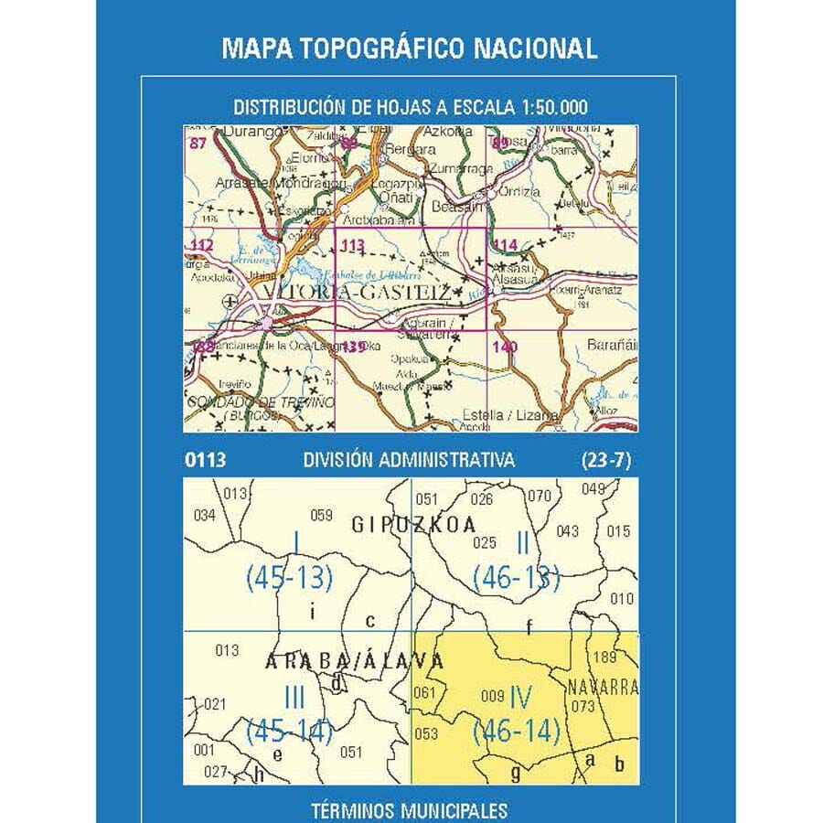 Carte topographique de l'Espagne n° 0113.4 - Olazti / Olazagutía | CNIG - 1/25 000 carte de randonnée CNIG