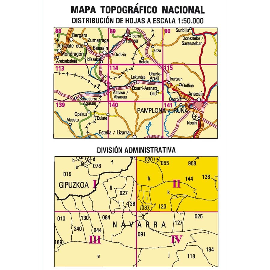 Carte topographique de l'Espagne n° 0114.2 - Uharte-Arakil | CNIG - 1/25 000 carte de randonnée CNIG