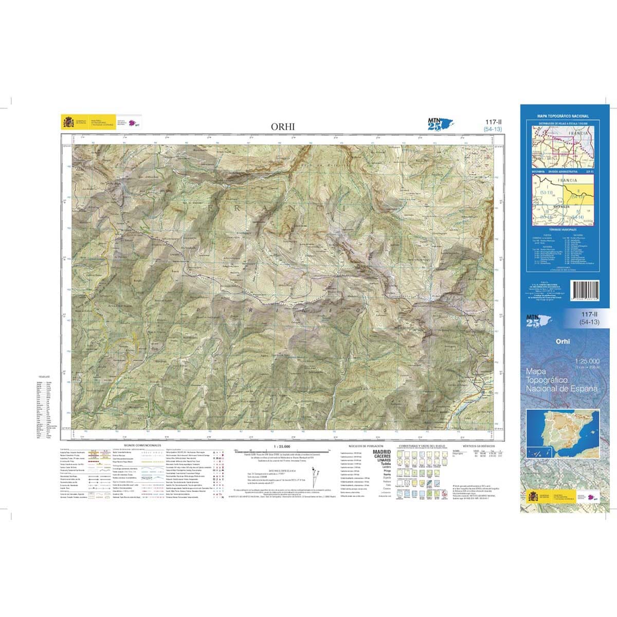 Carte topographique de l'Espagne n° 0117.2 - Orhi | CNIG - 1/25 000 carte de randonnée CNIG 