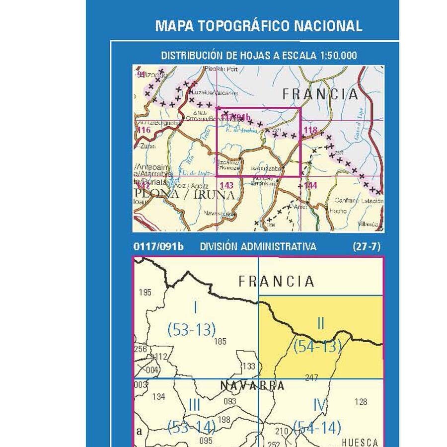 Carte topographique de l'Espagne n° 0117.2 - Orhi | CNIG - 1/25 000 carte de randonnée CNIG 