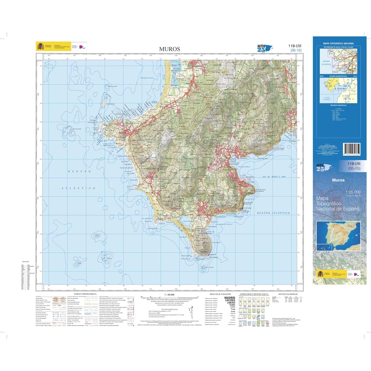 Carte topographique de l'Espagne n° 0119.1/3 - Muros | CNIG - 1/25 000 carte de randonnée CNIG