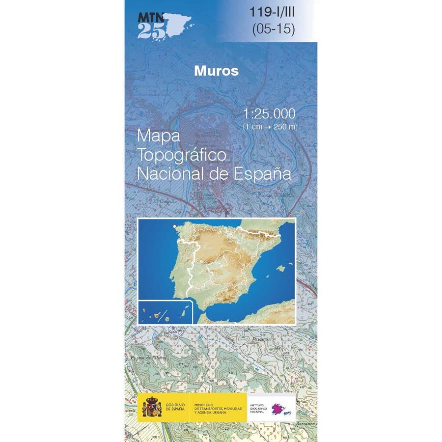 Carte topographique de l'Espagne n° 0119.1/3 - Muros | CNIG - 1/25 000 carte de randonnée CNIG