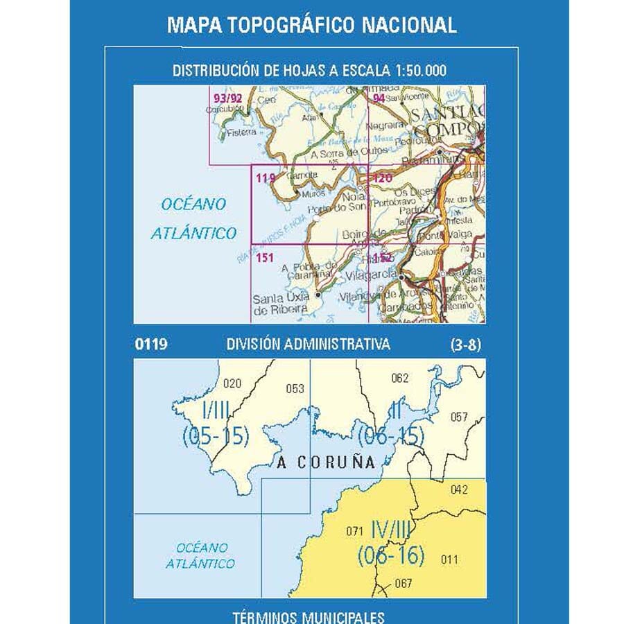 Carte topographique de l'Espagne n° 0119.4/3 - Porto do Son | CNIG - 1/25 000 carte de randonnée CNIG