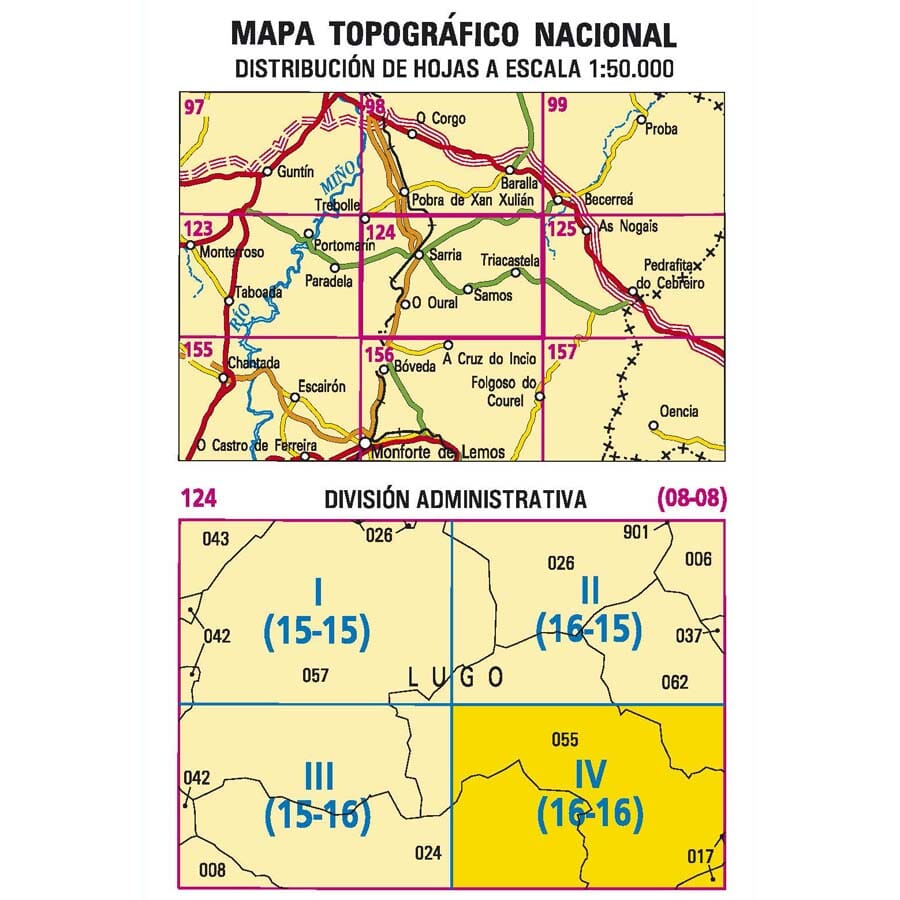 Carte topographique de l'Espagne n° 0124.4 - Samos | CNIG - 1/25 000 carte de randonnée CNIG