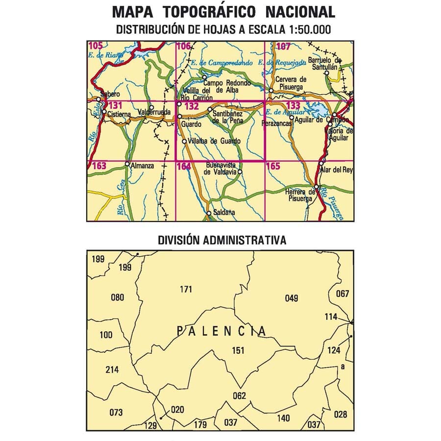 Carte topographique de l'Espagne n° 0132 - Guardo | CNIG - 1/50 000 carte de randonnée CNIG