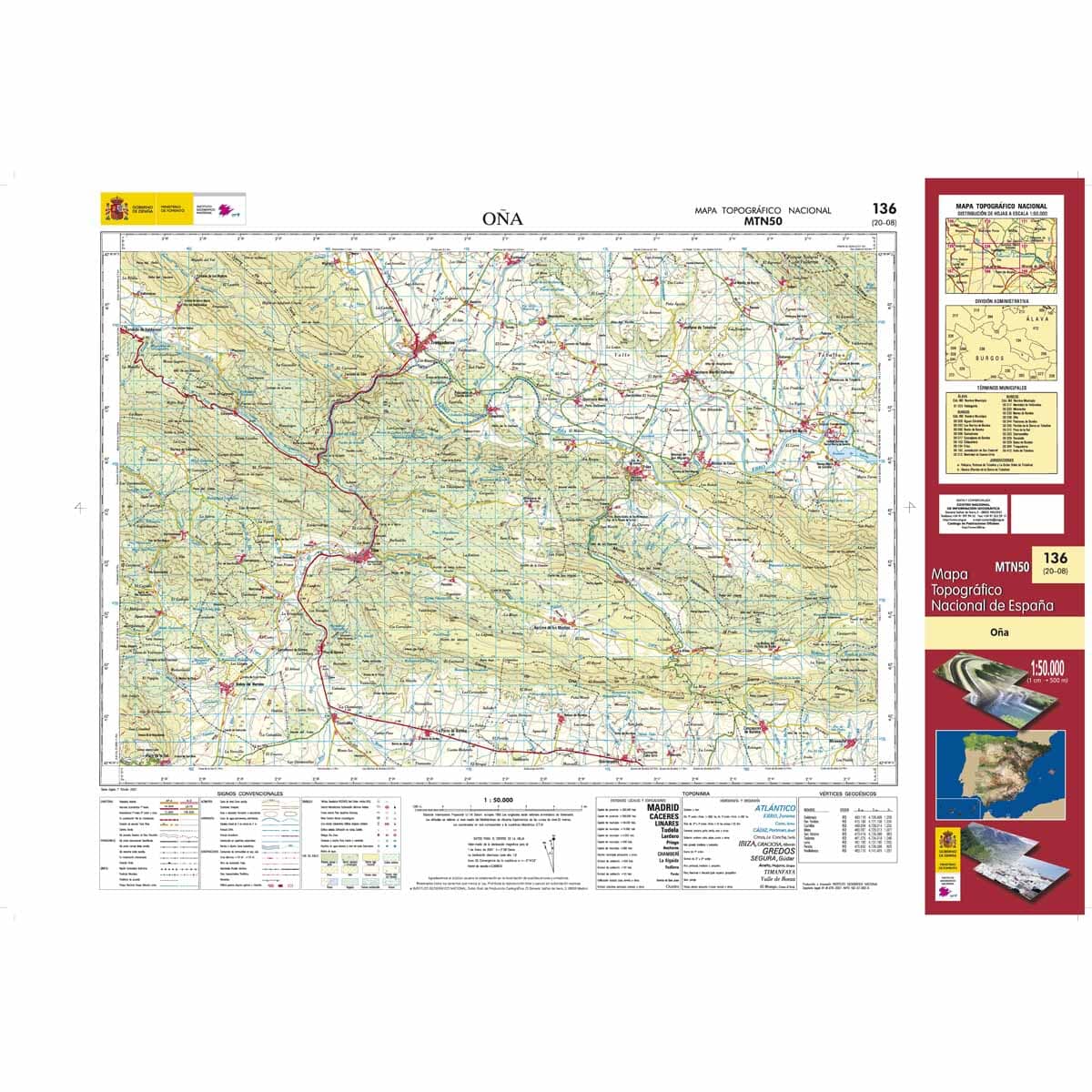 Carte topographique de l'Espagne n° 0136 - Oña | CNIG - 1/50 000 carte de randonnée CNIG