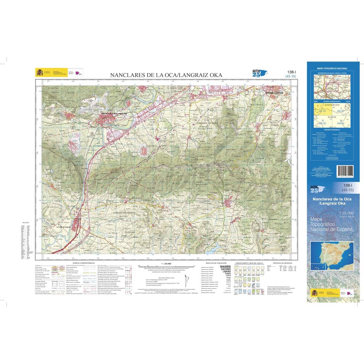 Carte topographique de l'Espagne n° 0138.1 - Nanclares de la Oca/Langraiz Oka | CNIG - 1/25 000 carte de randonnée CNIG